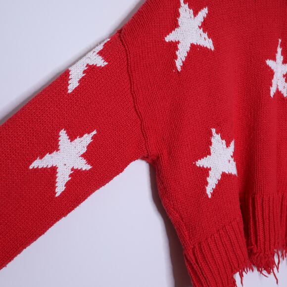 WILDFOX Couture Stars Palmetto Sweater Scarlet Red Oversize Distressed Women's M - Picture 11 of 14